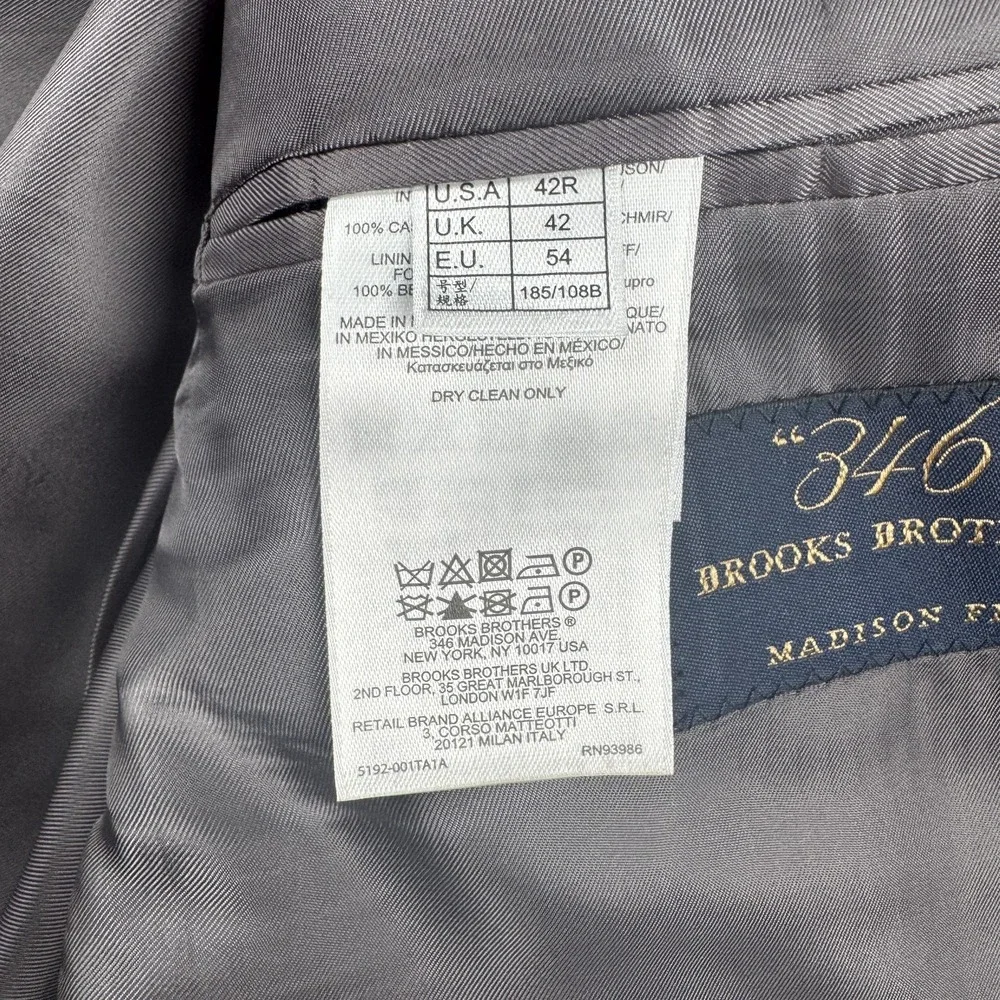 Brooks Brothers 346 Blazer Mens 42R Gray 100% Cashmere Madison Fit Sport Coat